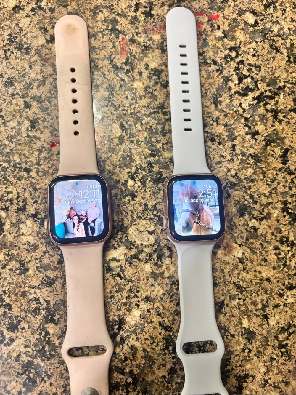 Apple Smartwatch Pair Series 5 with Blush Pink and Light Gray Silicone Bands